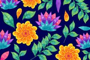 Free vector colourful flowers and tropic leaves