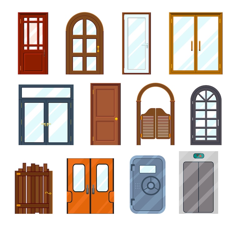 Free Vector colourful front doors set.