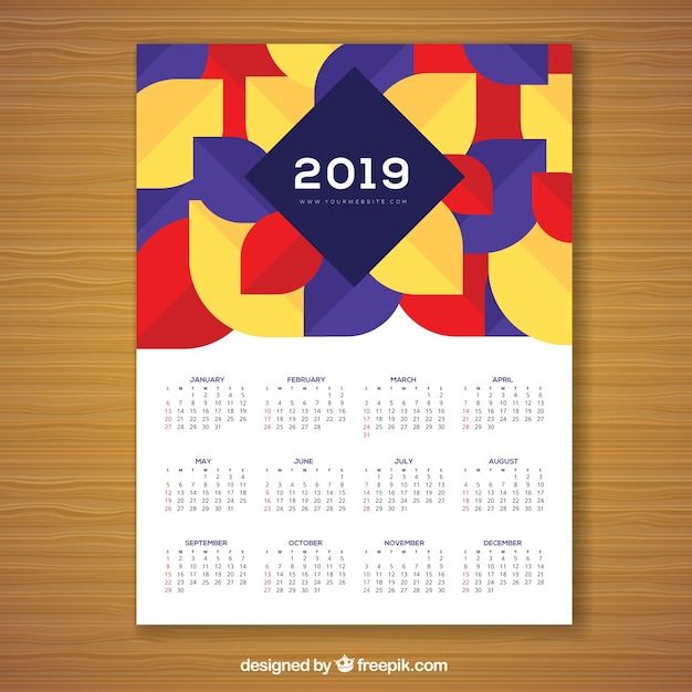 Calendario geometrico colorato per il 2019