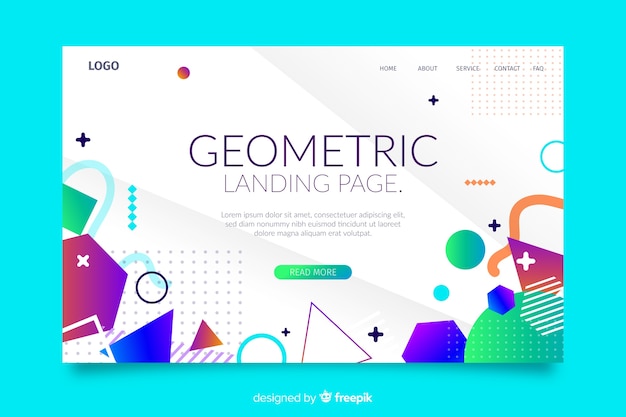 Colourful geometric shapes landing page template