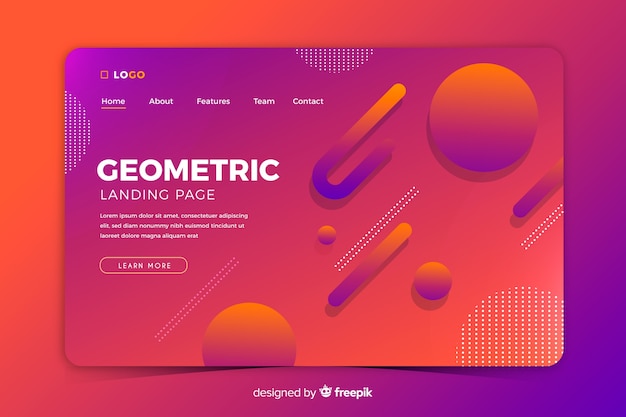 カラフルなグラデーションの幾何学的図形のランディングページテンプレート