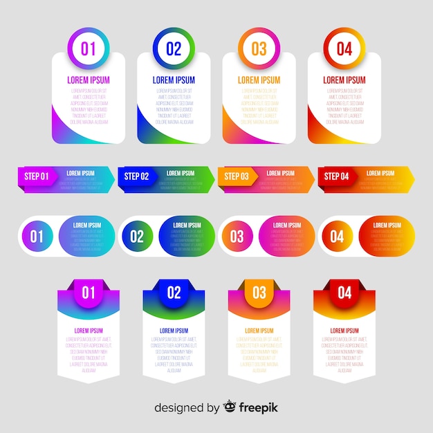 Passaggi di infografica gradiente colorato