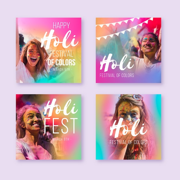 Free vector colourful gradient social media stories collection with female portraits