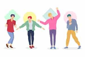 Free vector colourful group of k-pop boys