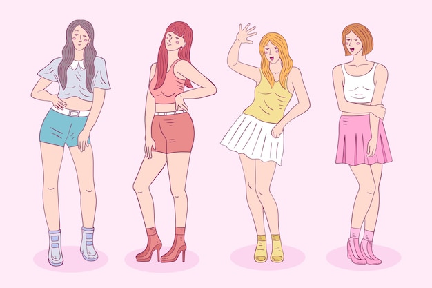 Free vector colourful group of k-pop girls