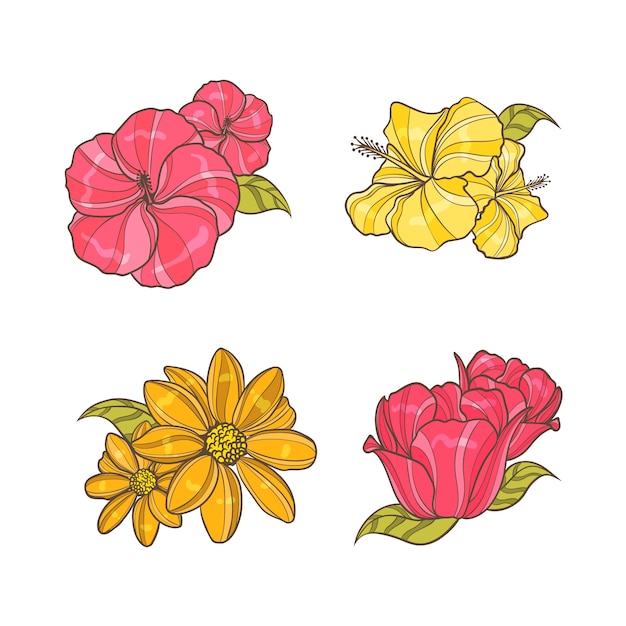 カラフルな手描きの花