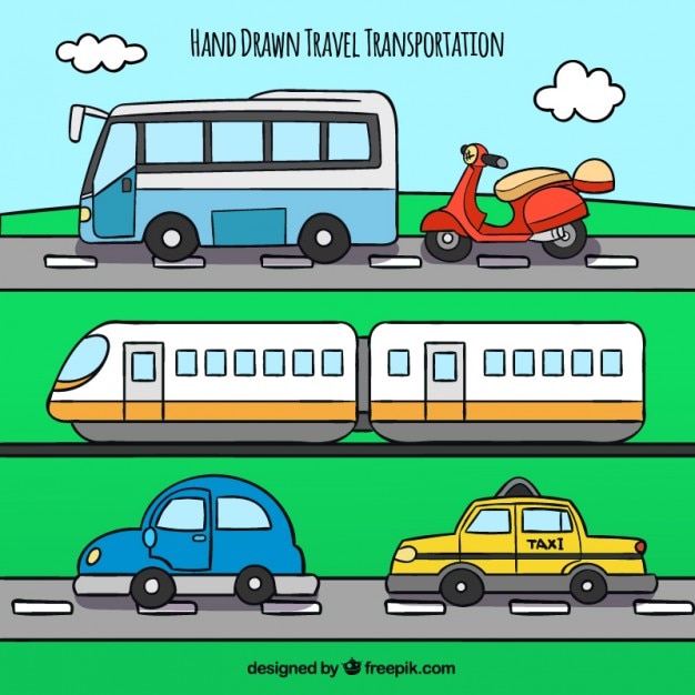 Free vector colourful hand drawn travel transportation