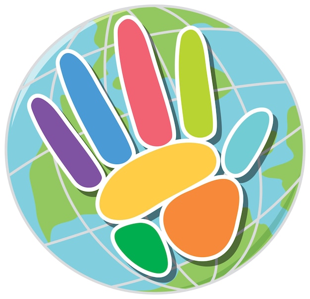 Free vector colourful hand on earth globe icon