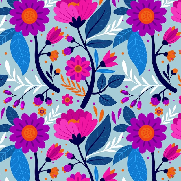 다채로운 손으로 그린 이국적인 꽃 패턴