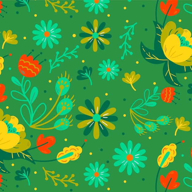 Colourful hand painted exotic flowers and leaves pattern