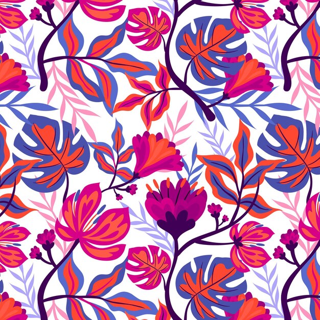 Colourful hand painted tropical floral pattern