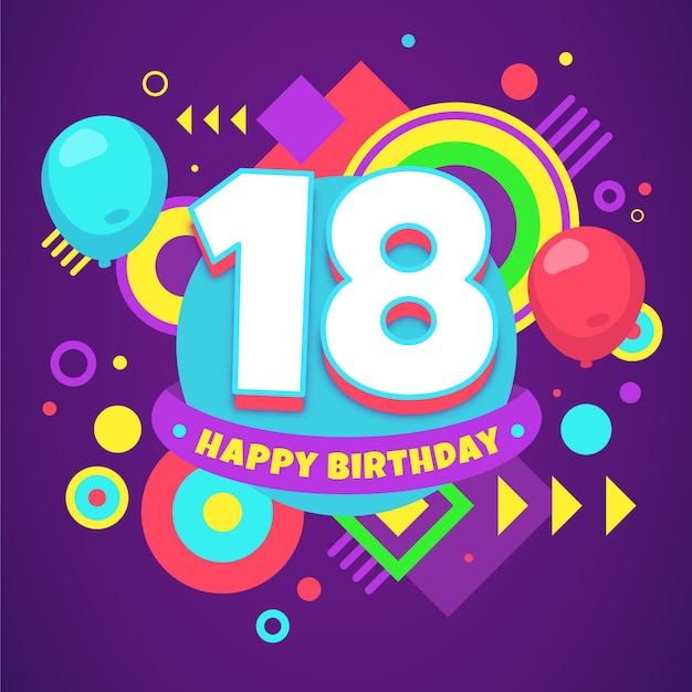 Free vector colourful happy 18th birthday background