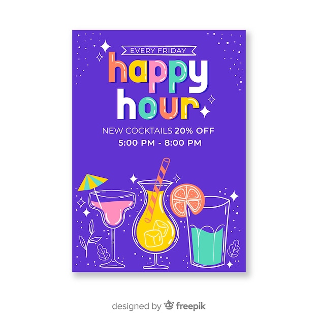 Free vector colourful happy hour cocktails poster