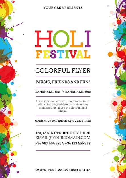 Vettore gratuito colourful volantino holi festival