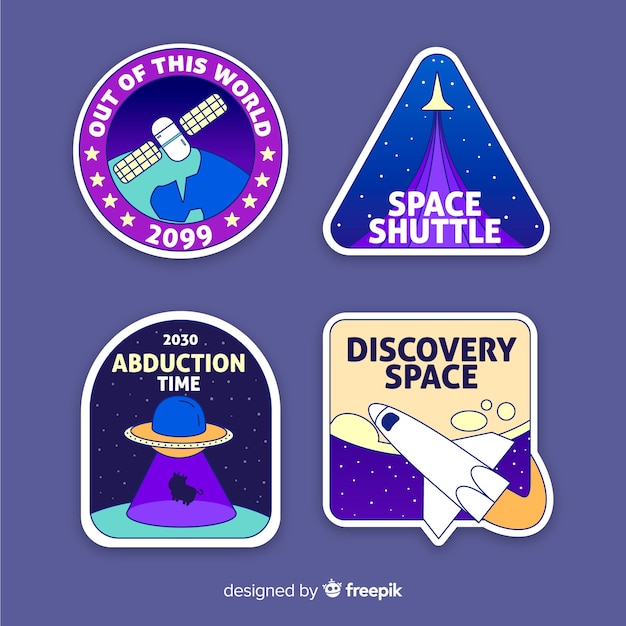 Colourful illustrated space stickers set