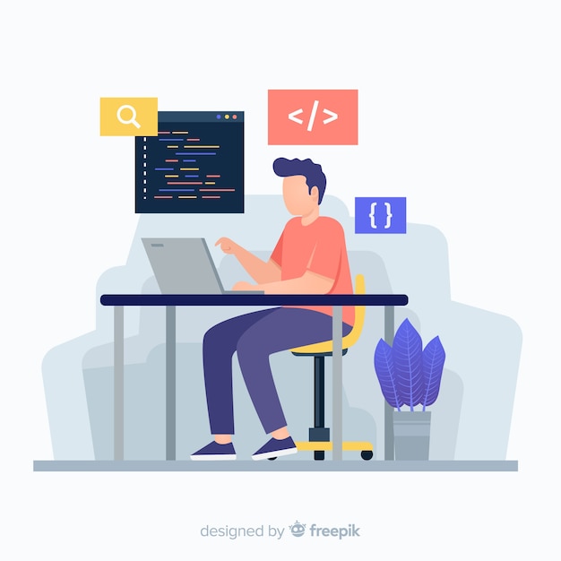 無料ベクター 働くプログラマーのカラフルなイラスト