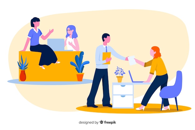 Free vector colourful illustration of office workers sitting at desks