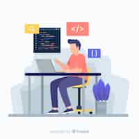 Free vector colourful illustration of programmer working