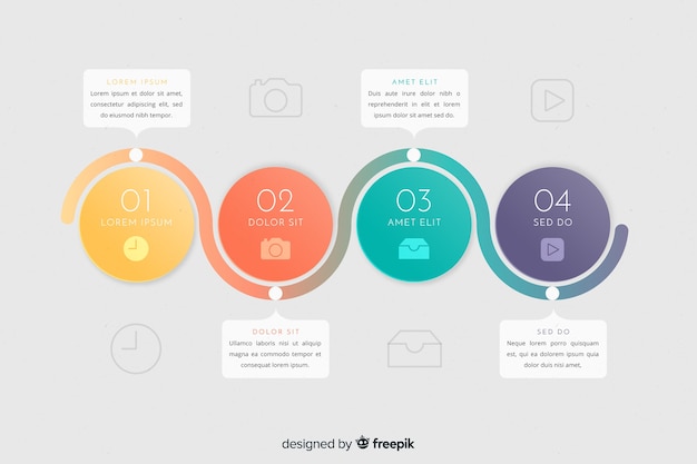 Modello di passaggi infografica colorato