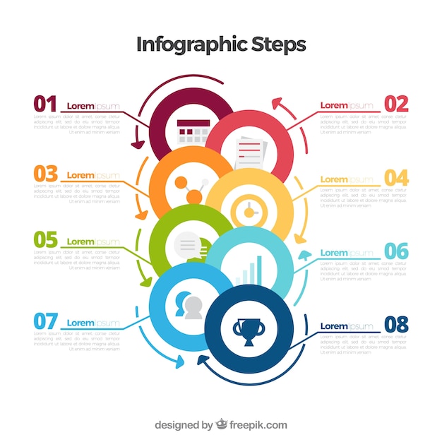 Vettore gratuito passi infografica colorati