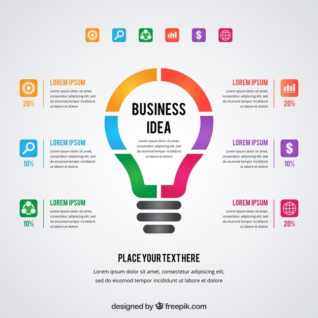 Colourful infographic with a lightbulb