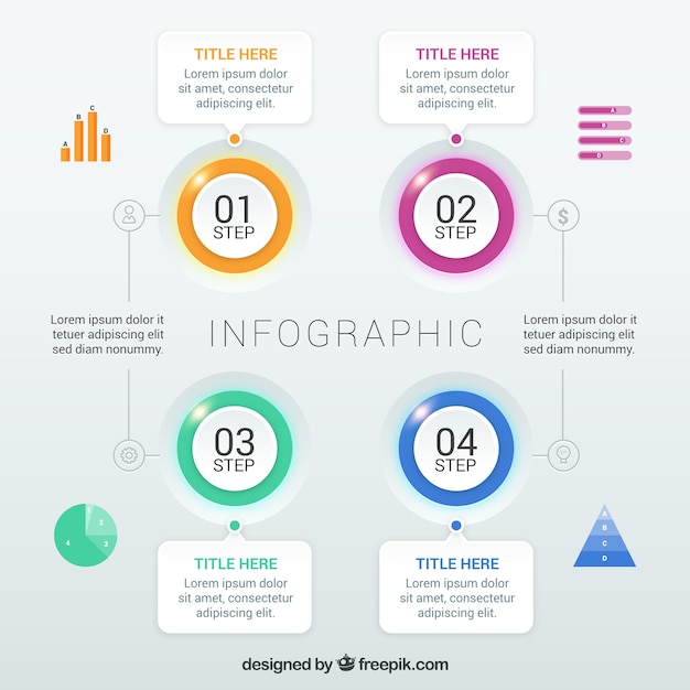 무료 벡터 현실적인 스타일의 단계와 화려한 인포 그래픽