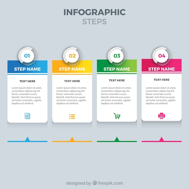 Colourful infographics with steps in realistic style