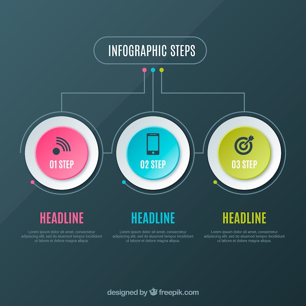 Free vector colourful infographics with steps in realistic style