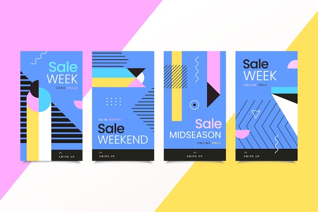 Free vector colourful instagram sale stories for weekend