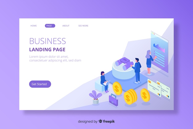 Free vector colourful isometric marketing landing page