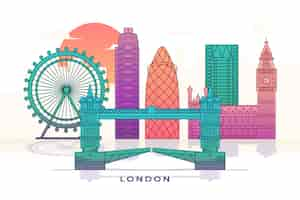 Free vector colourful landmarks skyline