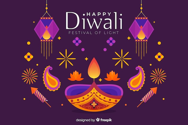 Colourful lights flat diwali background