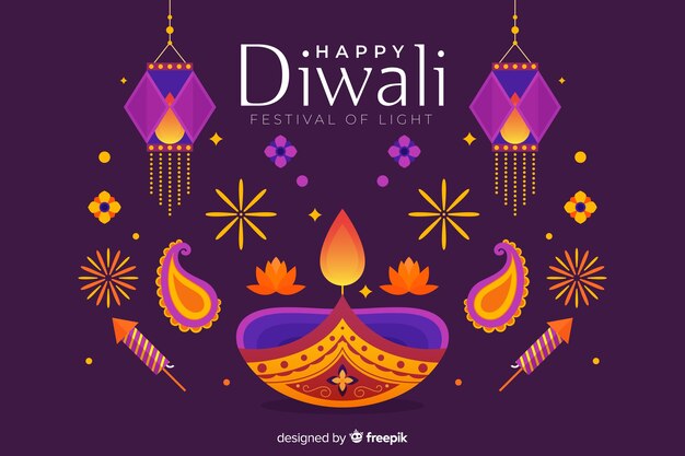 Colourful lights flat diwali background