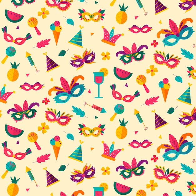 Colourful masks with feathers seamless carnival pattern