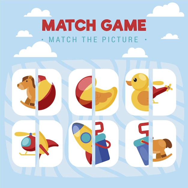 Free vector colourful match game with cute elements collection