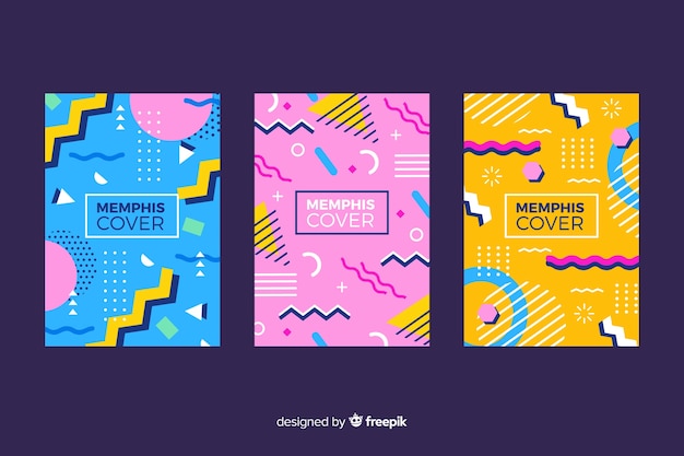 Free vector colourful memphis covers collection