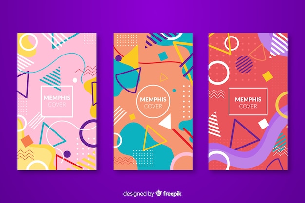 Free vector colourful memphis covers collection