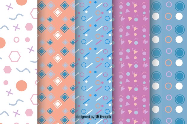 Colourful memphis pattern collection