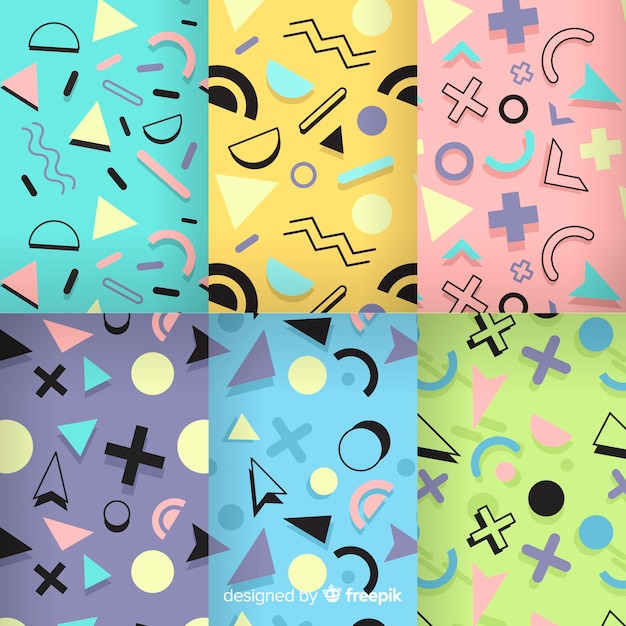 Free vector colourful memphis pattern collection