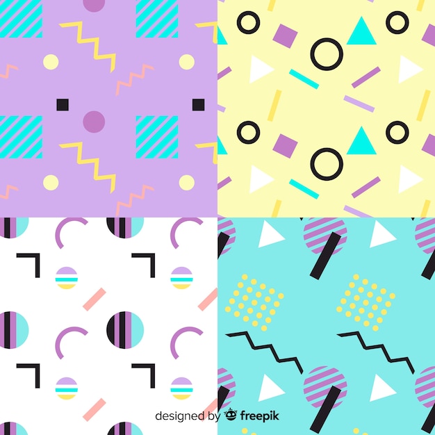 Colourful memphis pattern collection