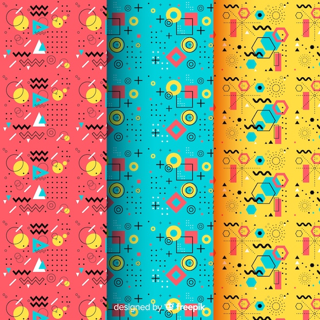 Colourful memphis pattern collection