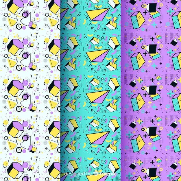 Colourful memphis pattern collection