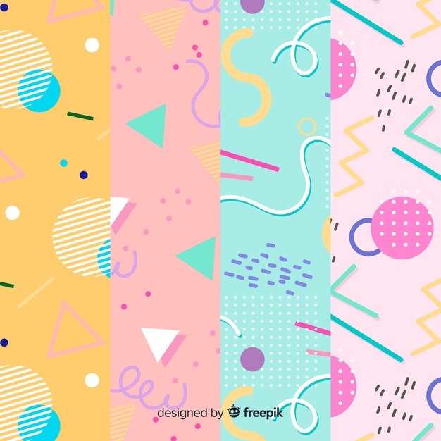 Colourful memphis pattern collection