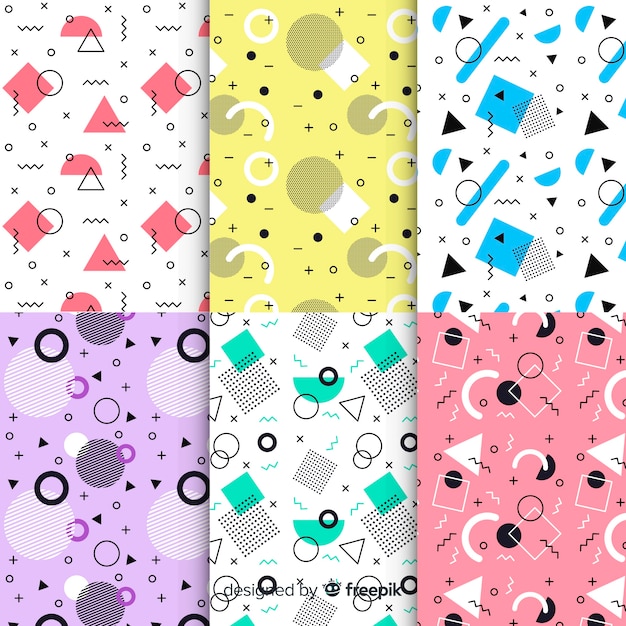 Colourful memphis pattern collection