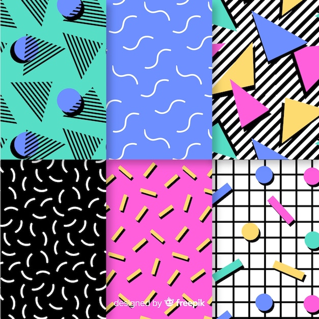 Free vector colourful memphis pattern collection