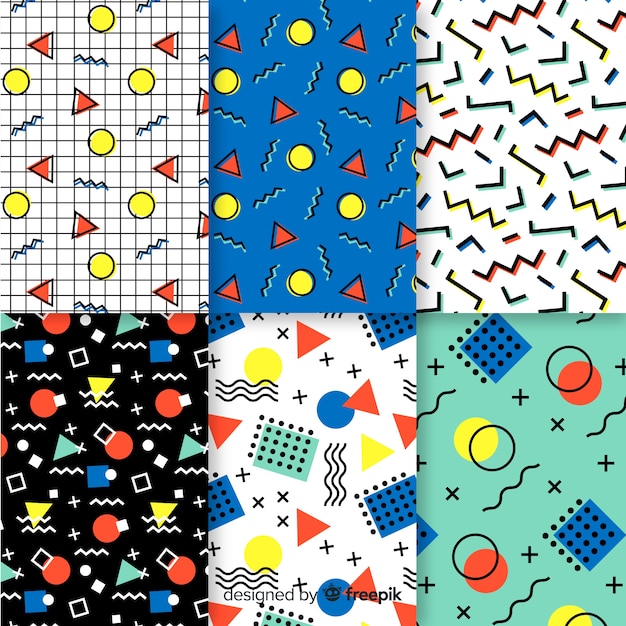 Colourful memphis pattern collection