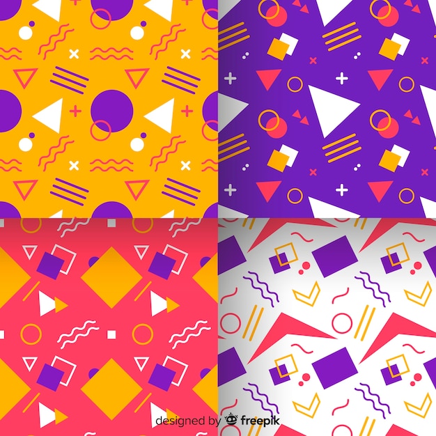 Colourful memphis pattern collection