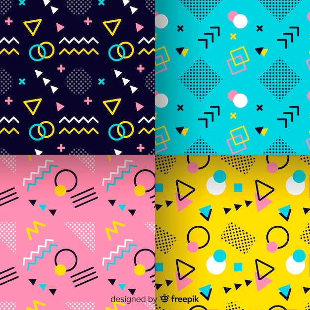 Free vector colourful memphis pattern collection