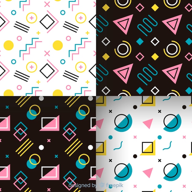 Colourful memphis pattern collection