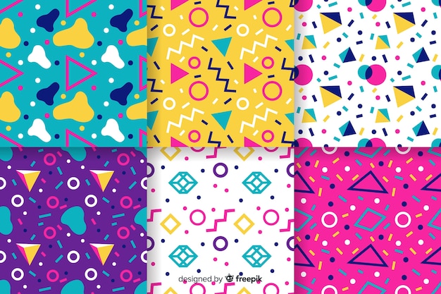 Colourful memphis pattern collection